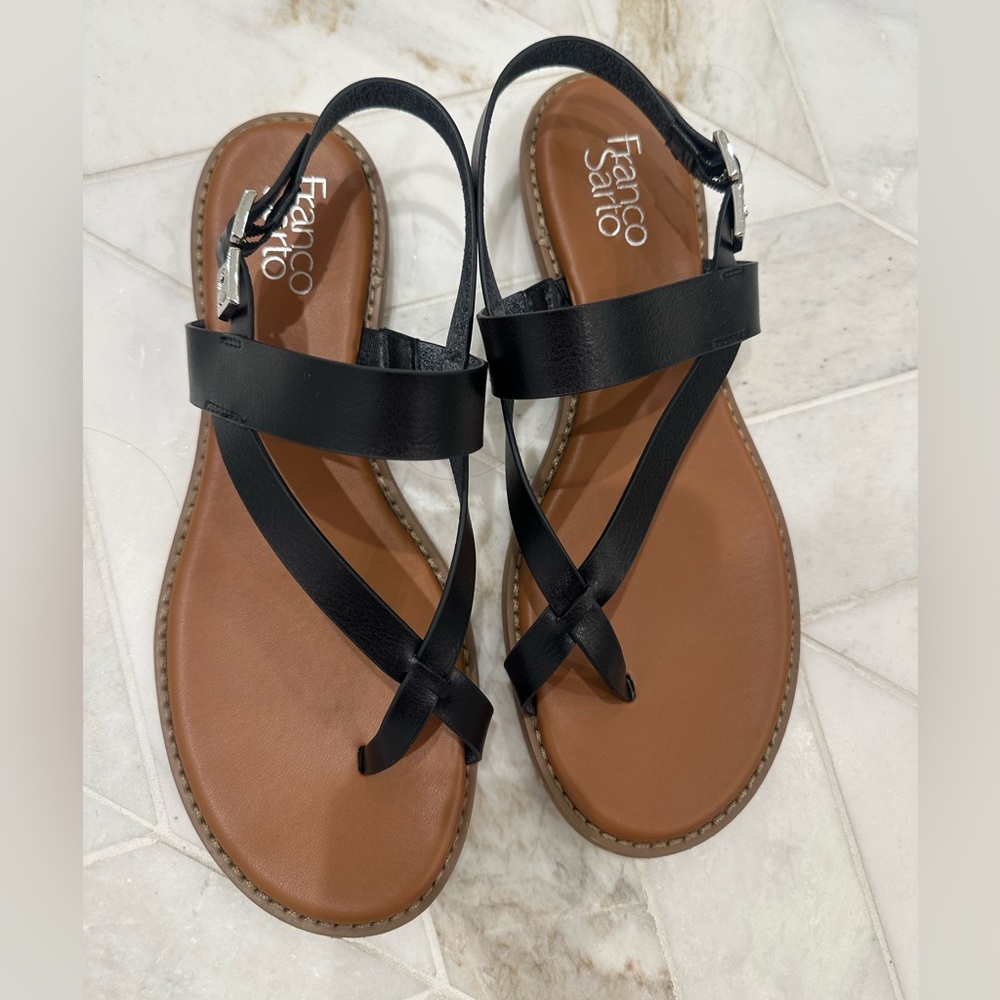 Franco Sarto Black and Brown Strappy Sandals
